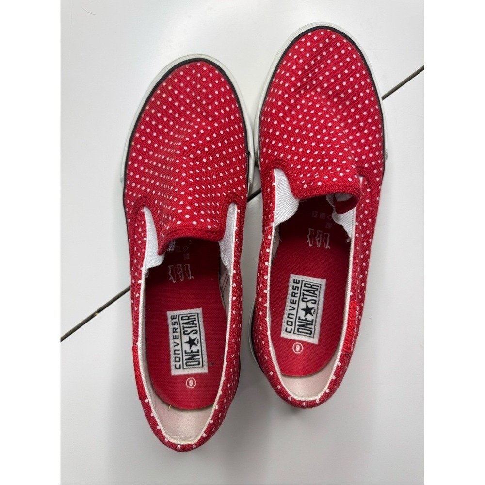 Converse One Star Women's Slip On Sneakers Red White Polka Dot Canvas Size 8